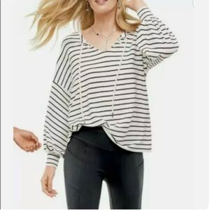 Cabi Women’s 5746 Relax Game Day Sweatshirt Medium Striped Tie Front